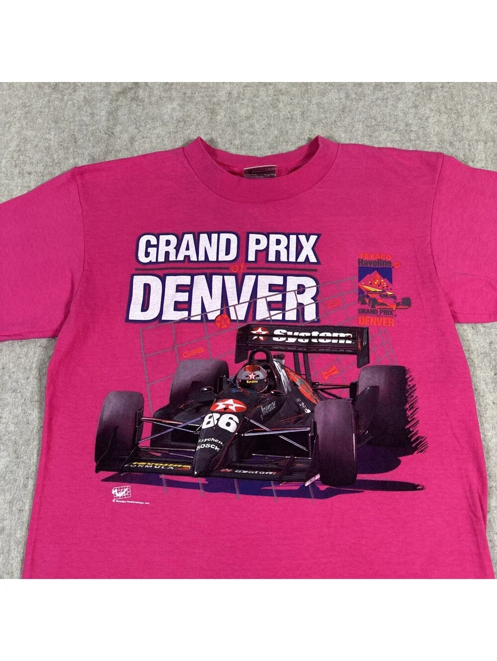 Vintage Grand Prix of Denver F1 Race T Shirt Small-Med? Pink Texaco Single